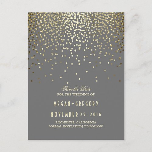 gold foil effect confetti elegant save the date announcement postcard