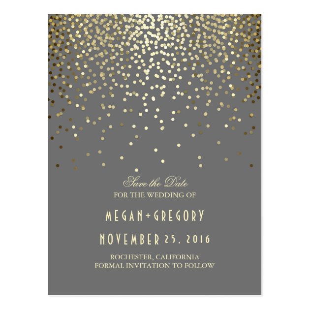 Gold Foil Effect Confetti Elegant Save The Date Postcard