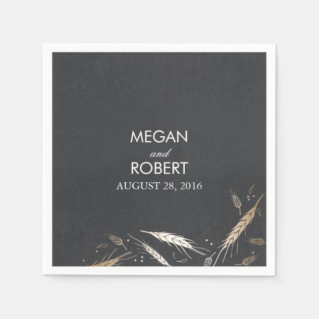 Gold Foil Effect Fall Wheat Chalkboard Rustic Paper Napkins (Front)