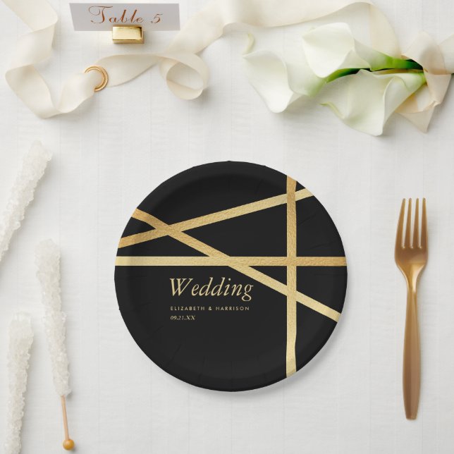 Gold Foil Effect Geometric Style Wedding Paper Plates (Wedding)