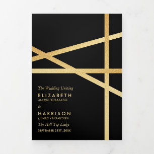 Gold Foil Effect Geometric Style Wedding Tri-Fold Program