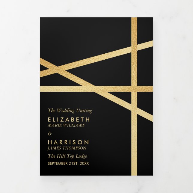Gold Foil Effect Geometric Style Wedding  Tri-Fold Program (Cover)