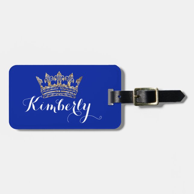 Gold Foil Effect Personalized Crown Luggage Tag (Front Horizontal)