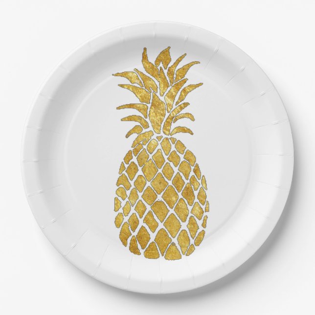 gold foil effect pineapple design paper plates (Front)