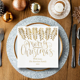 Gold Foil Effect Typography Merry Christmas Napkins