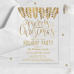 Gold Foil Effect Typography Merry Christmas Party Acrylic Invitations