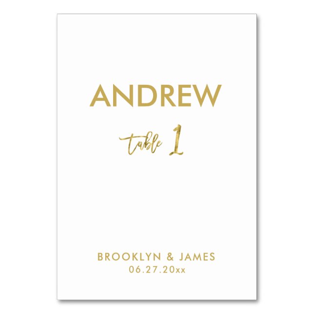 Gold Foil Effect Wedding Table Cards Table 1 (Front)