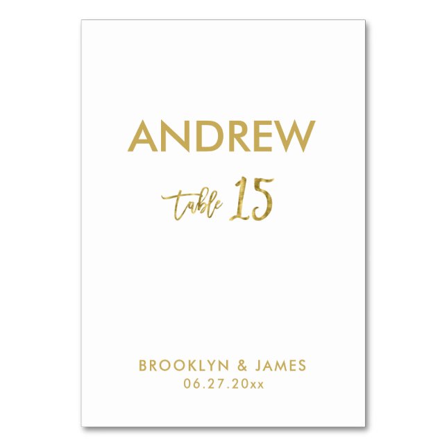 Gold Foil Effect Wedding Table Cards Table 15 (Front)