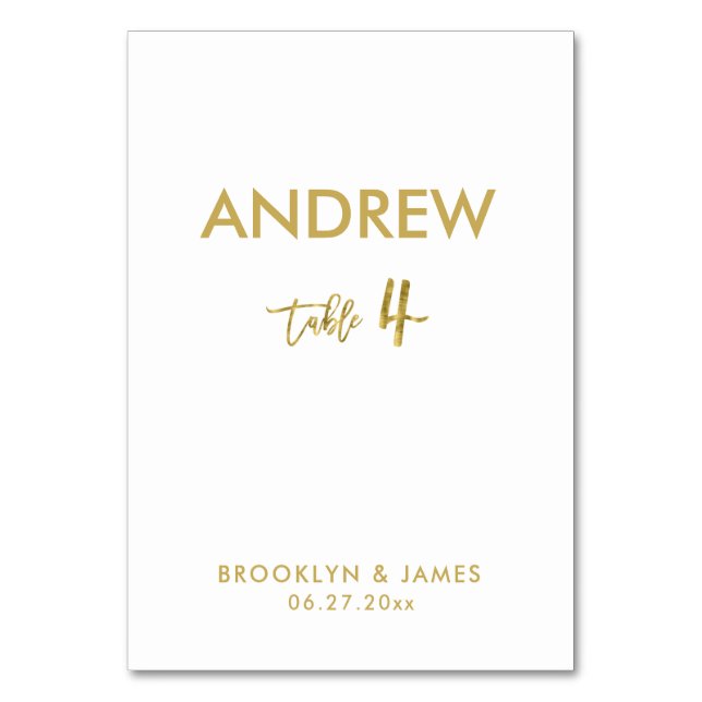 Gold Foil Effect Wedding Table Cards Table 4 (Front)