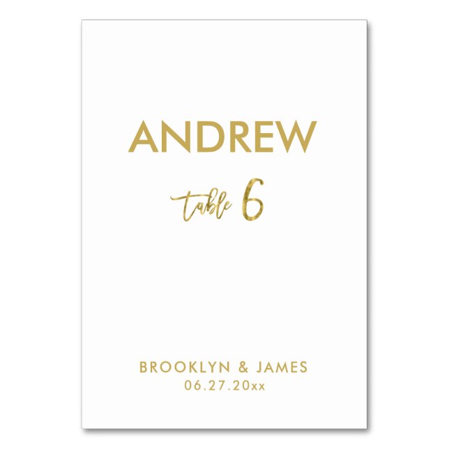 Gold Foil Effect Wedding Table Cards Table 6 (Front)