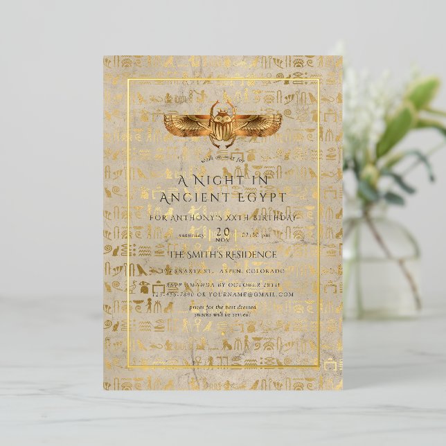 Gold Foil Egyptian Themed Party Invitation (Standing Front)