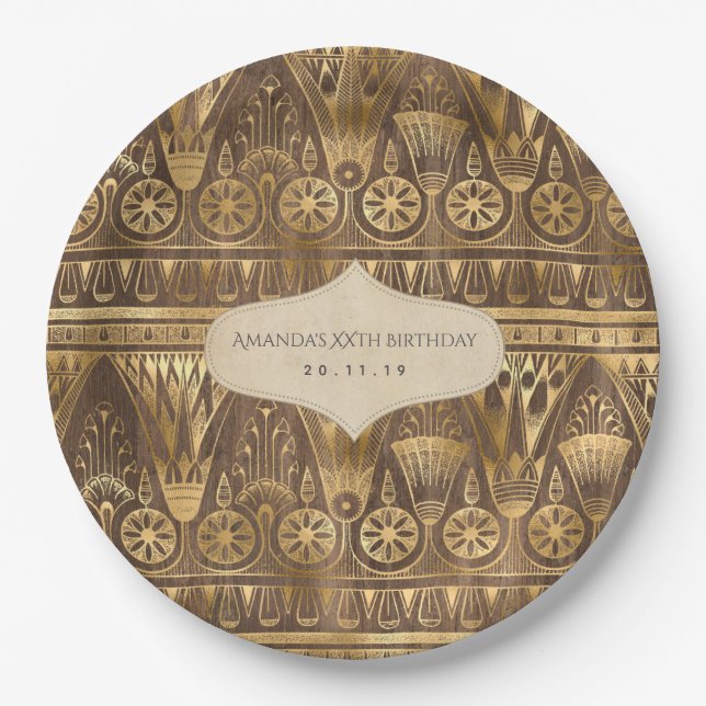 Gold Foil Egyptian Themed Party Paper Plates (Front)