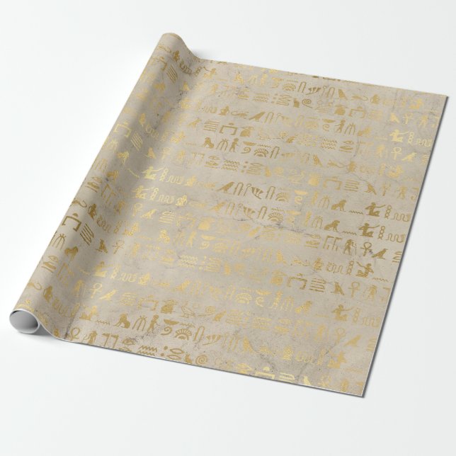 Gold Foil Egyptian Themed Party Wrapping Paper (Unrolled)