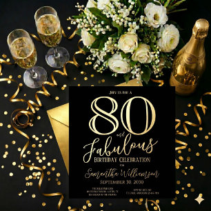 Gold Foil Eighty and Fabulous 80th Birthday Invitation