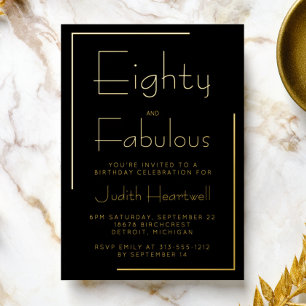 Gold Foil Eighty and Fabulous 80th Birthday Party Invitation