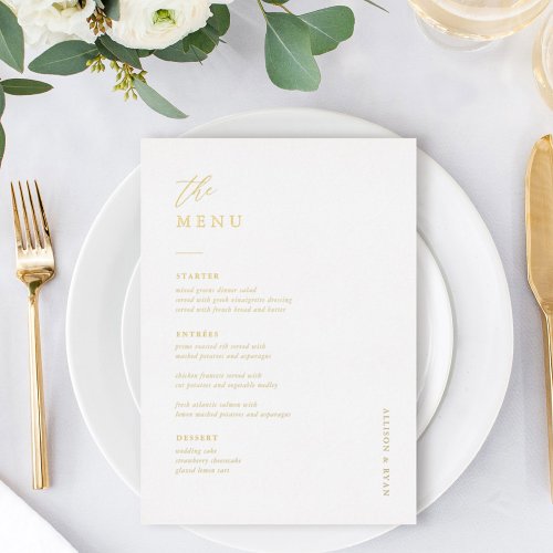 Gold Foil Elegant 5x7 Wedding Table Menu Cards