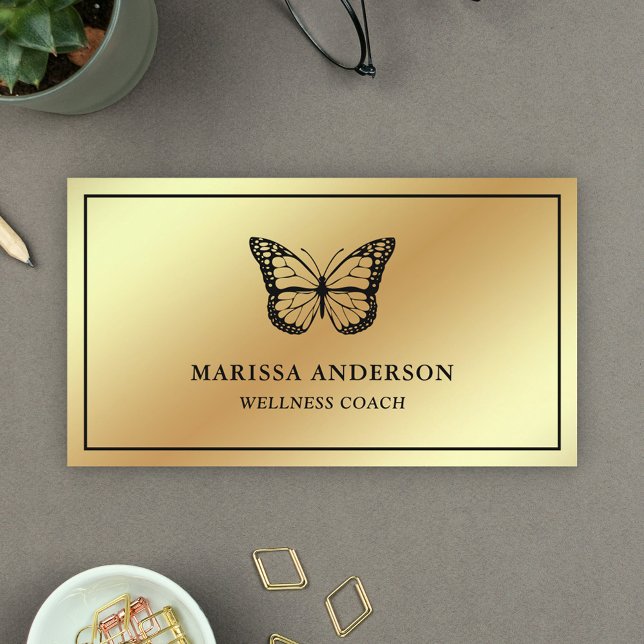 Gold Foil Elegant Black Butterfly Business Card (Creator Uploaded)