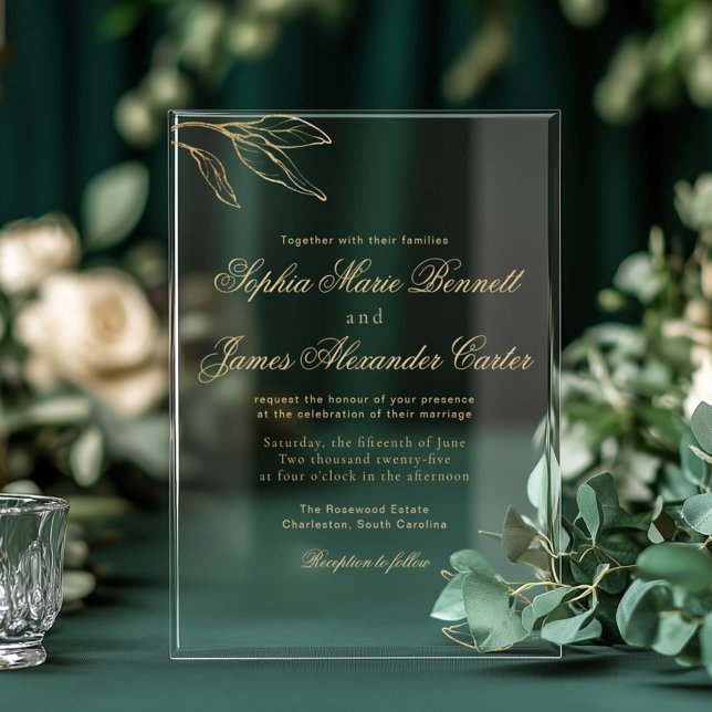 Gold Foil Elegant Botanical Minimalist Wedding Acrylic Invitations (Creator Uploaded)