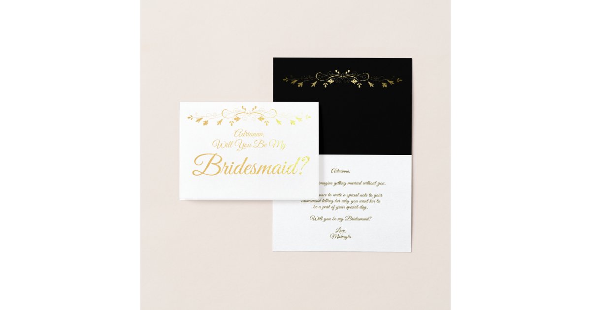 Gold Foil Elegant Bridesmaid Proposal Card | Zazzle