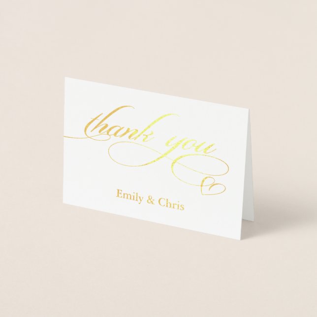 Gold Foil  | Elegant Calligraphy Photo Thank You Foil Card (Front)