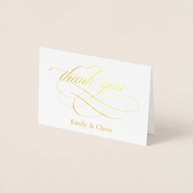 Gold Foil  | Elegant Calligraphy Photo Thank You Foil Card (Front)