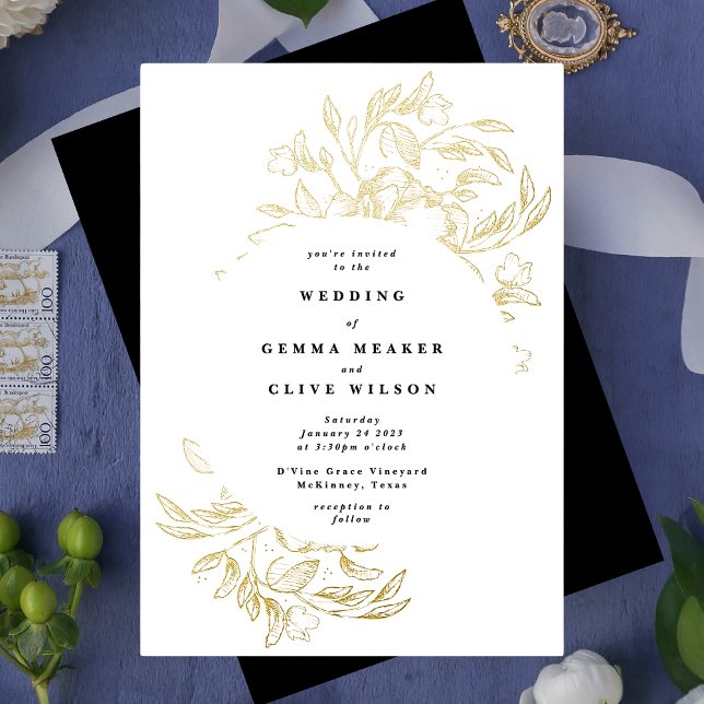 Gold Foil Elegant Hand Drawn Botanical Wedding Invitation (Creator Uploaded)