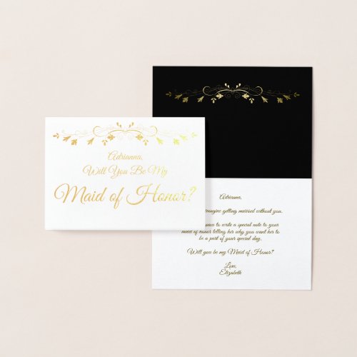 Gold Foil Elegant Maid of Honor Proposal Card