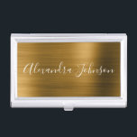 Gold Foil Elegant Modern Luxury Business Card Case<br><div class="desc">Faux Gold Foil Metallic Stainless Steel Minimalist Business Card Holder with white lettered script signature typography for the monogram. The Gold Foil Metal Business Card Holders can be customized with your name. Please contact the designer for customized matching items.</div>