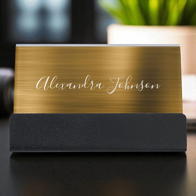 Gold Foil Elegant Modern Luxury Desk Business Card Holder (Creator Uploaded)
