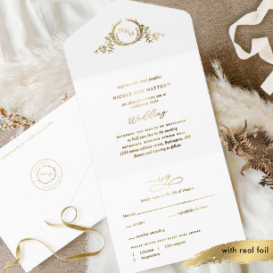 Gold Foil Elegant Monogram Wedding All In One Invitation