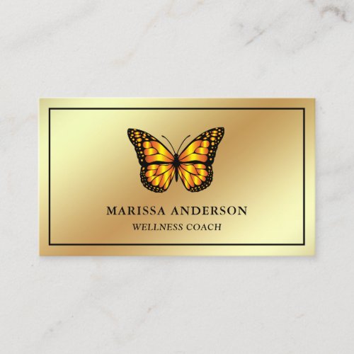 Gold Foil Elegant Orange Monarch Butterfly Business Card