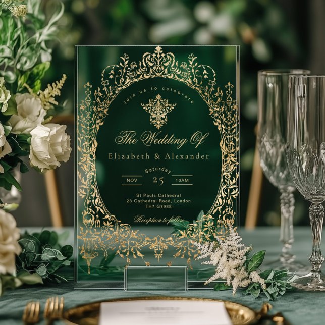 Gold Foil Elegant Ornate Victorian Wedding Acrylic Invitations (Creator Uploaded)
