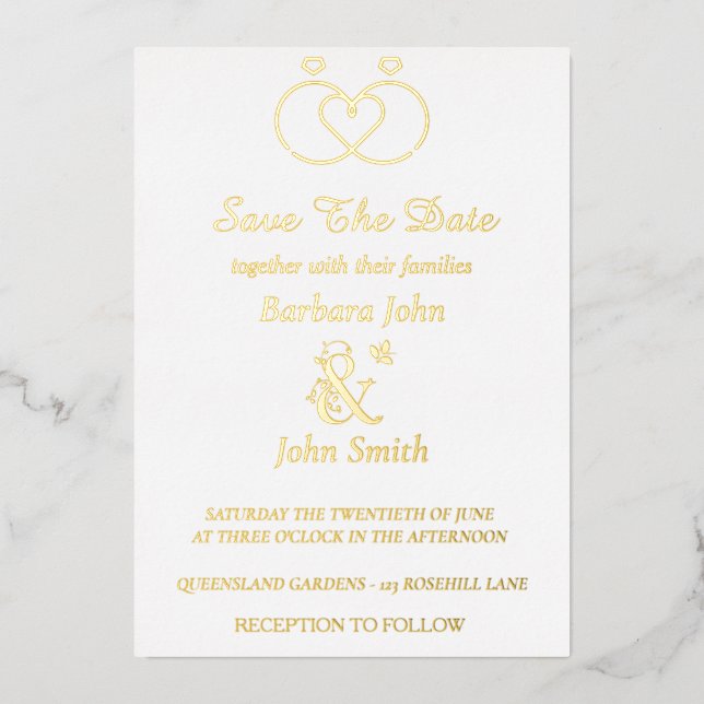 Gold Foil Elegant Rings Wedding Invitation Foil Invitation (Front)