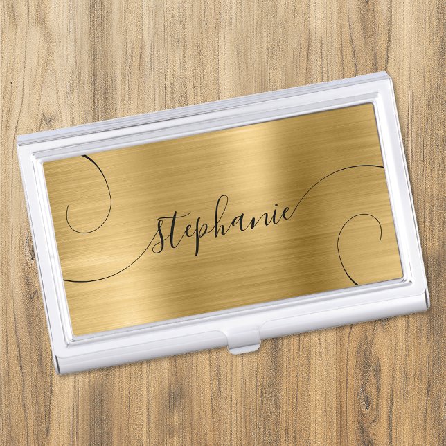 Gold Foil Elegant Script Curly Name Business Card Case (Creator Uploaded)