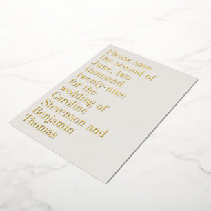 Gold Foil Elegant Script Wedding Save the Date Invitation