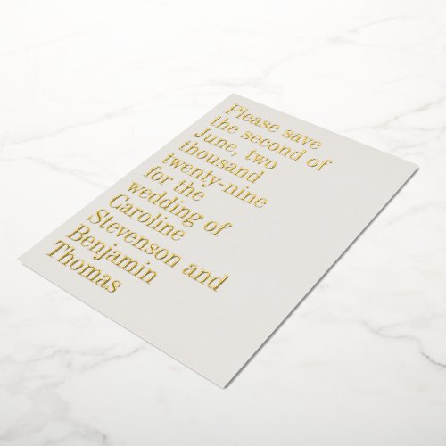 Gold Foil Elegant Script Wedding Save the Date Invitation