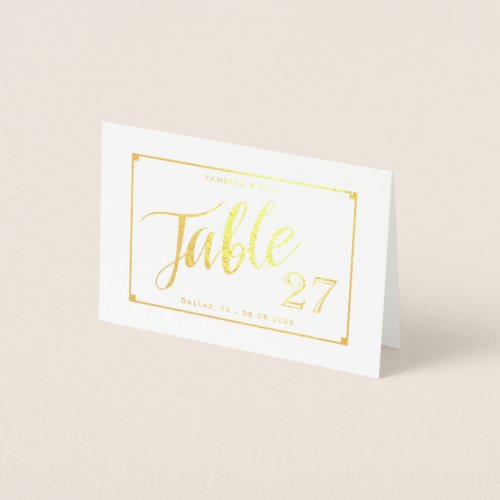 Gold Foil Elegant Table Number Tent Card