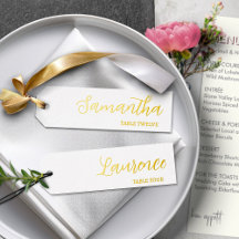 Gold Foil Elegant White 8 Wedding Place Name Tags