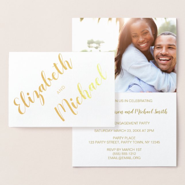 Gold Foil Engagement Party Invitation Photo Names (Display)