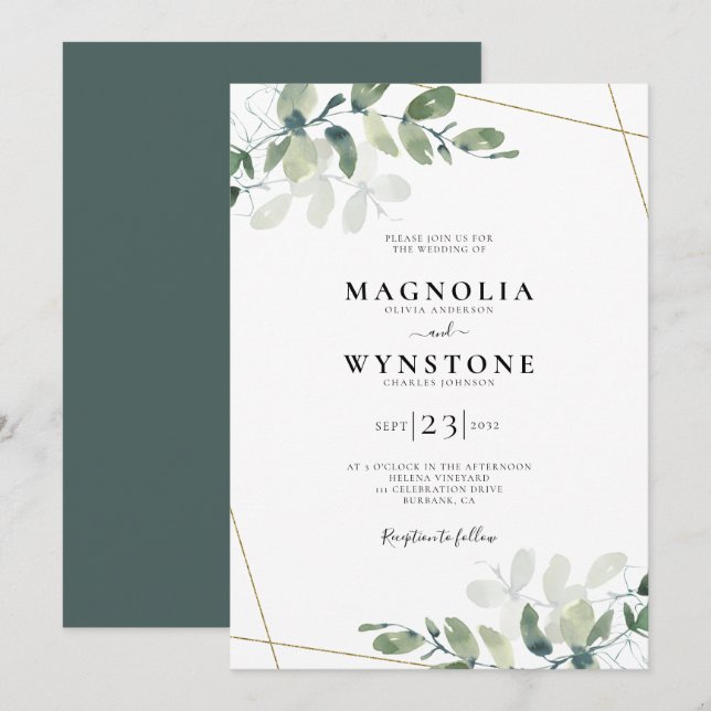 Gold Foil Eucalyptus Botanical Wedding Invitation (Front/Back)