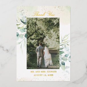 Gold Foil Eucalyptus Photo Wedding Thank You Card