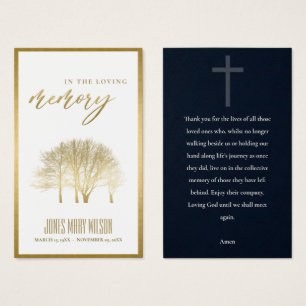 GOLD FOIL FALL TREE SYMPATHY MEMORIAL PRAYER CARD