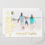 Gold Foil Family Beach Christmas Tree Photo Card<br><div class="desc">Send warm wishes with this gold foil family beach photo Christmas card! We made this design super simple to work well with almost any landscape beach photo-- just insert you own family beach pictures and personalize with your name and date. This fully customizable real foil minimal and modern design works...</div>