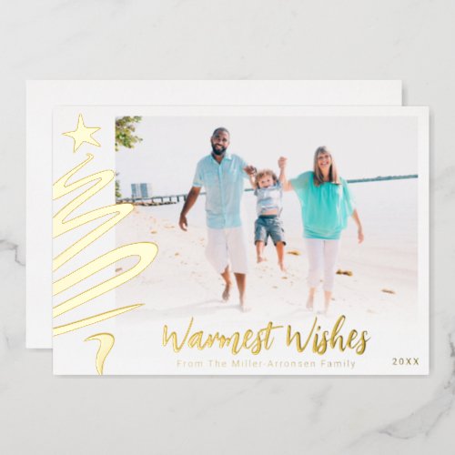 Gold Foil Family Beach Christmas Tree Photo Card