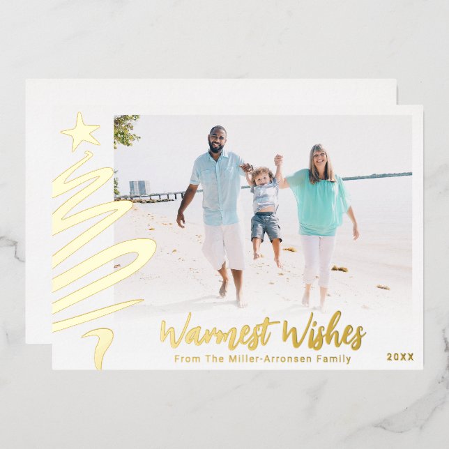 Gold Foil Family Beach Christmas Tree Photo Card (Front/Back)