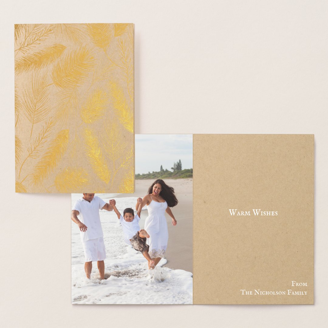 Gold Foil Family Beach Photo Christmas Card Kraft Zazzle
