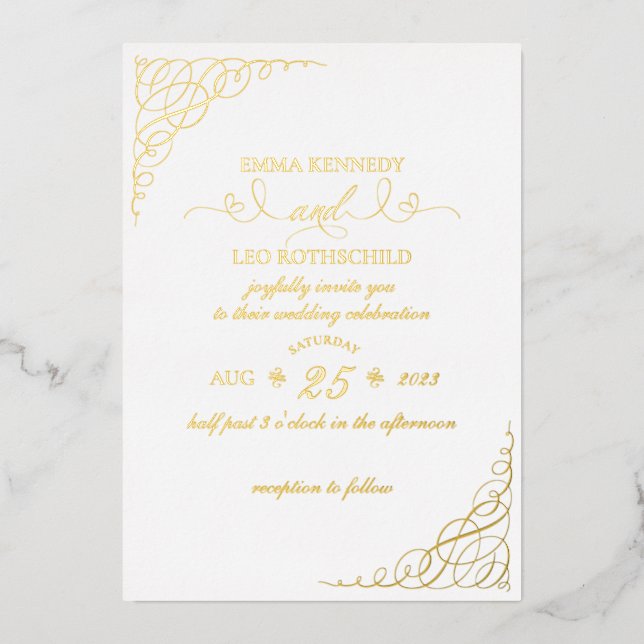 Gold Foil Fancy Calligraphy Wedding Invitation (Front)