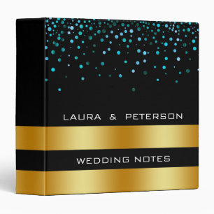 Gold Foil Faux Glitter Blue Confetti Wedding Binder