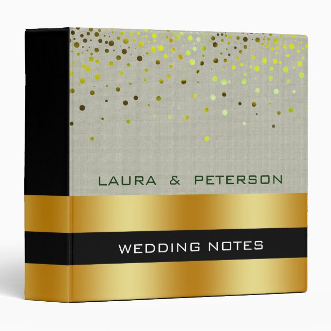 Gold Foil Faux Glitter Green Confetti Wedding Binder (Front/Spine)