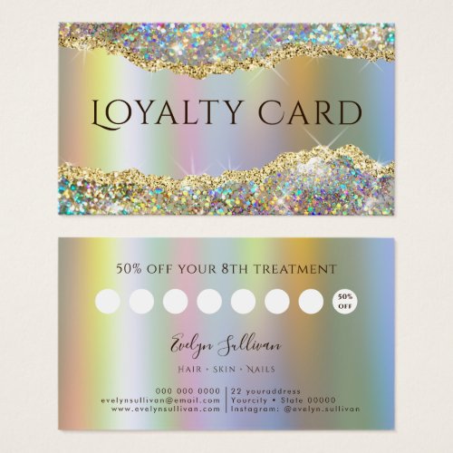 Gold foil faux iridescent glitter loyalty card